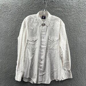 Vintage Chute #1 Shirt Mens 17 Pearl Snap Long Sleeve Western Shirt White Blue